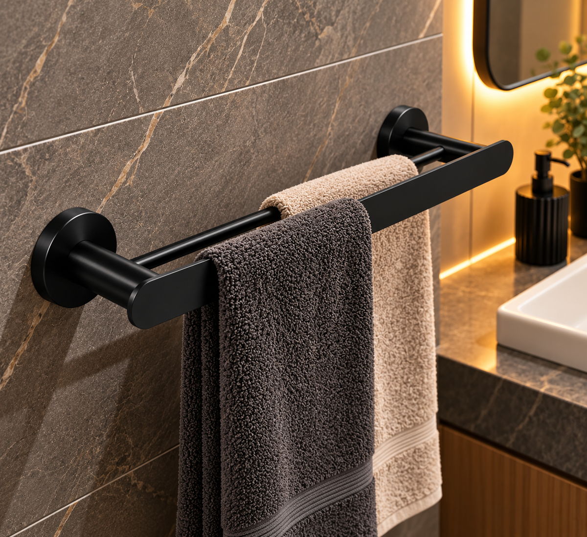 Profielenloods - Double towel rack black - screw-mounted