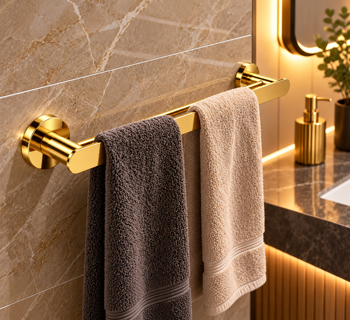 Profielenloods - Handdoekhouder Dubbel – Glans Goud – Montage met Schroeven