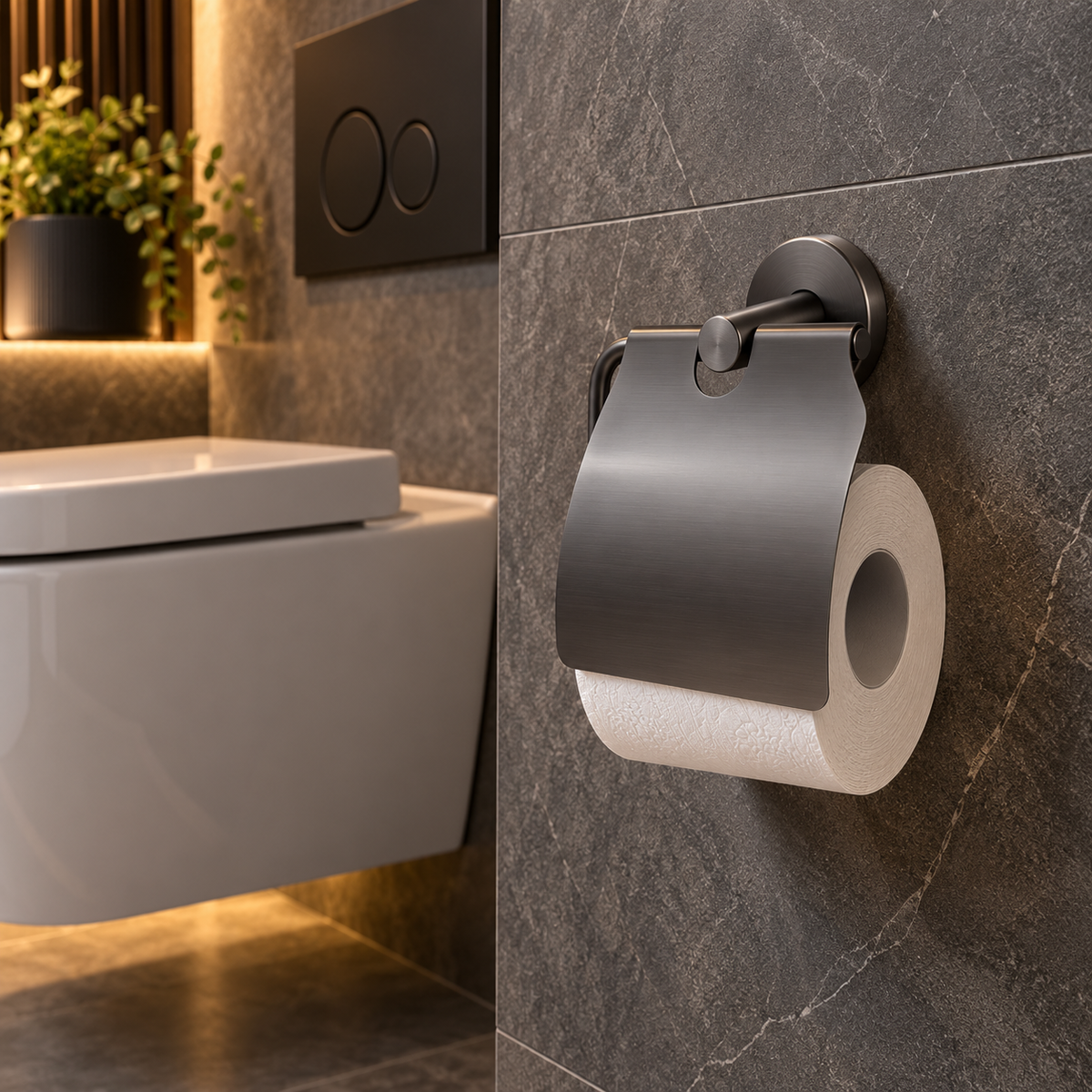 Profielenloods - Toilet roll holder with cover gunmetal - Mounting with screws