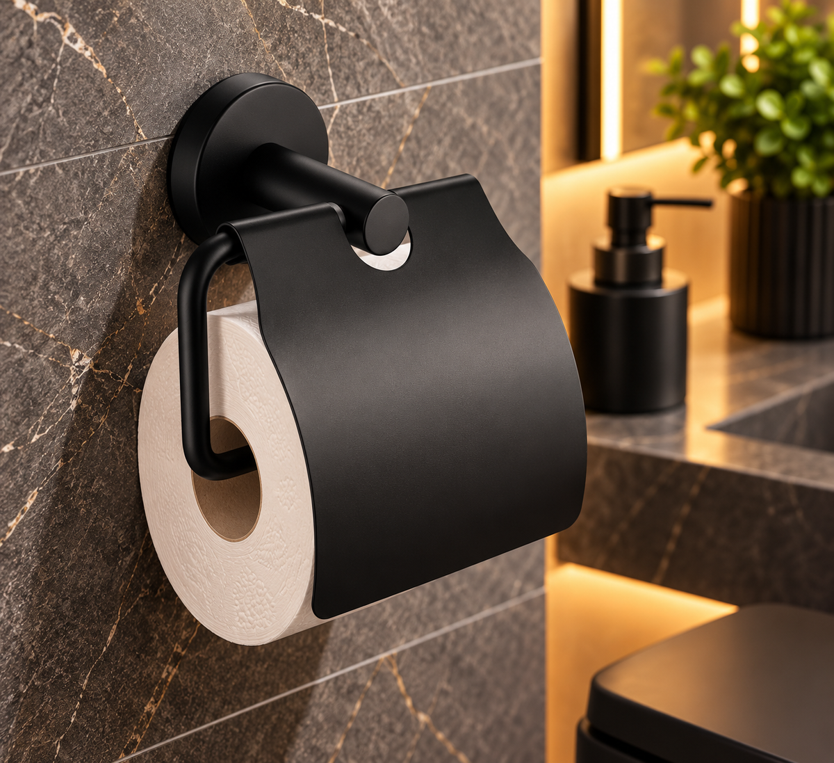 Profielenloods - WC-Rollenhalter schwarz mit Deckel - Montage mit Schrauben