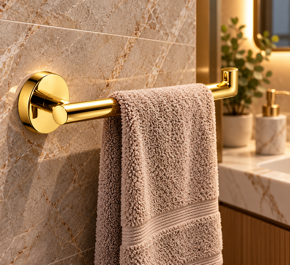 Profielenloods - Towel holder shiny gold - Mount with screws