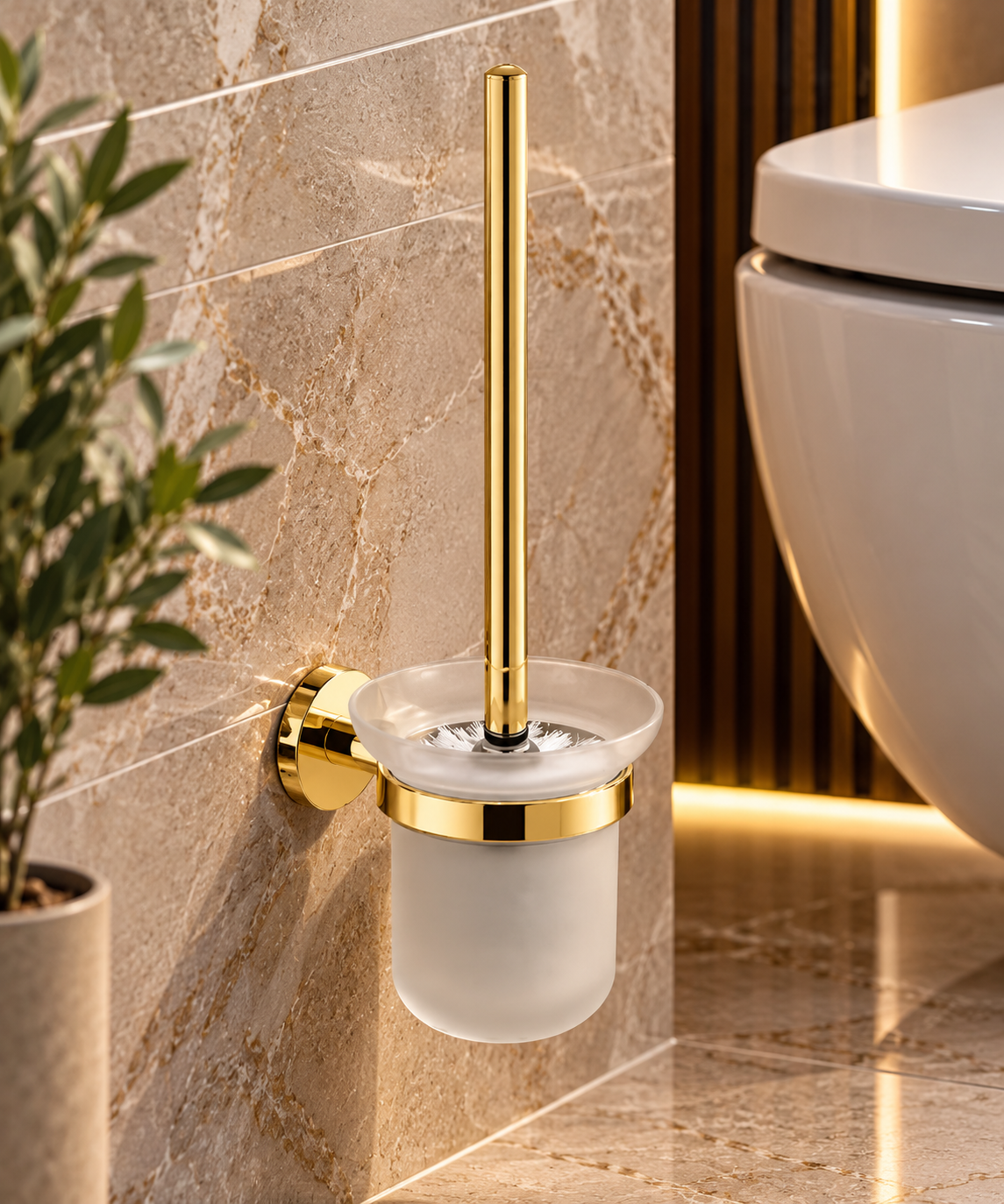 Profielenloods.nl –  Toiletborstel houder glans goud - monteren met schroef