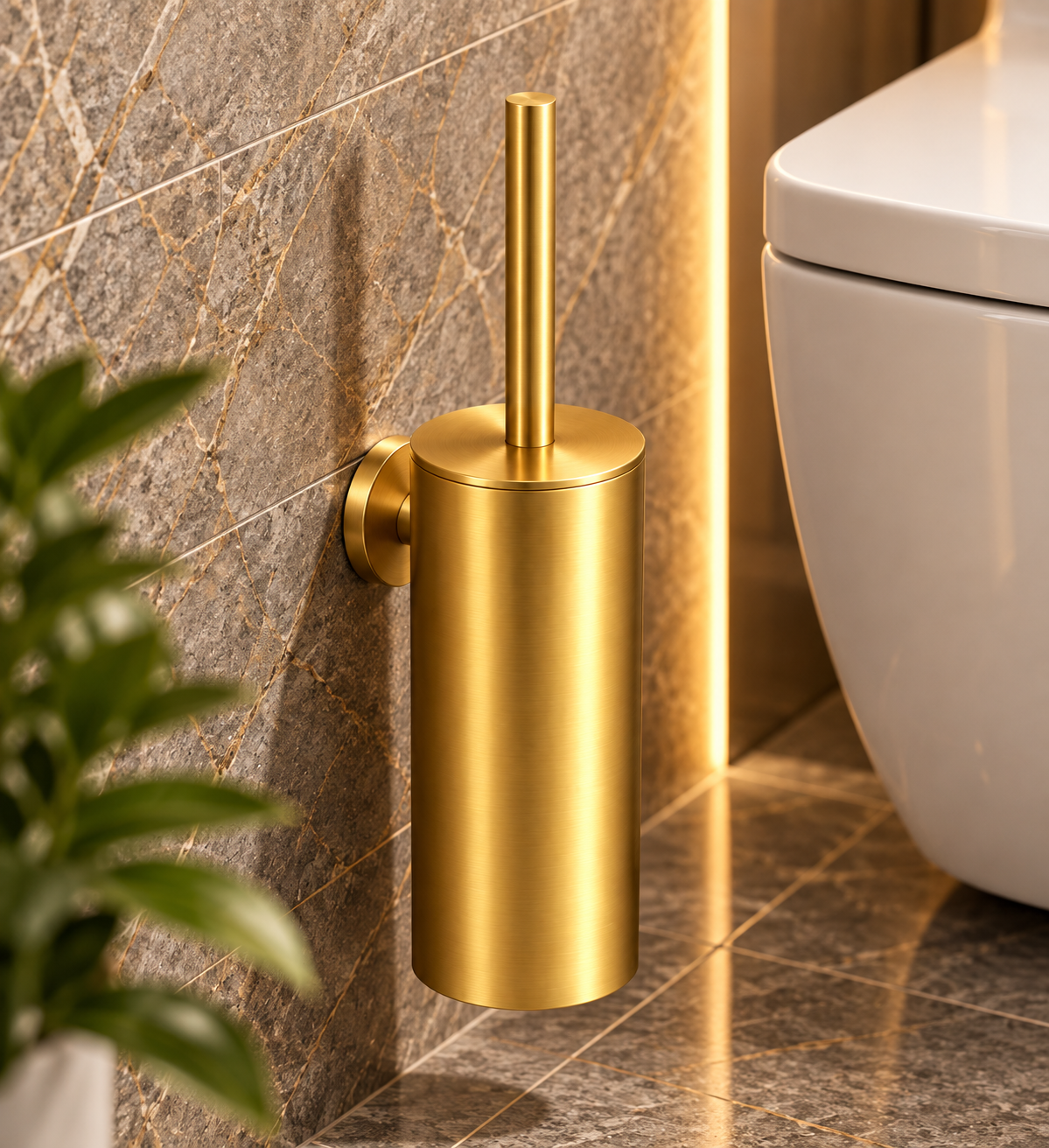 Wall-mounted Toilet Brush with Holder – Matte Gold – Screw Mounting