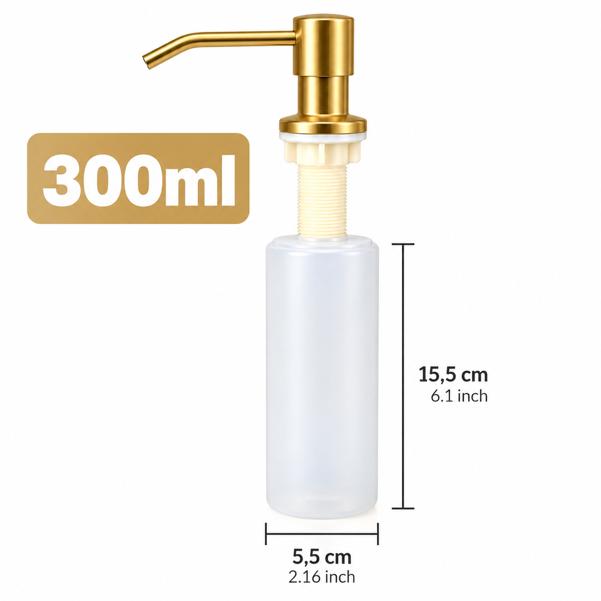 Profielenloods - Zeeppomp 300 ml – Zeepdispenser – 360° Draaibaar – Geborsteld Goud