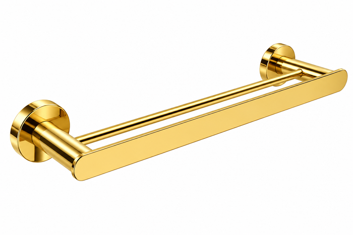 Double towel holder shiny gold - Mount with screws
