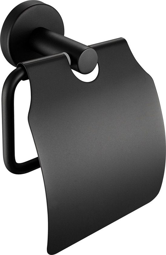 Profielenloods - Toilet Roll Holder black with flap - Mount with screws