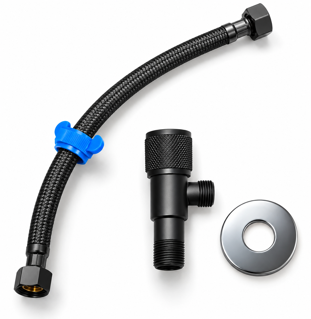 Profielenloods - Flexible connection hose 50 cm 1/2" x 3/8" + Angle stop valve 1/2" x 3/8" - Black