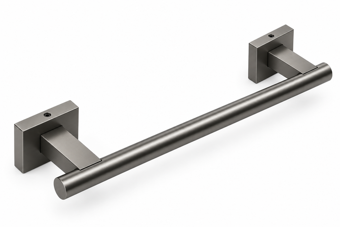 Handdoekhouder enkel kort - Gunmetal - Vierkant - monteren met schroef