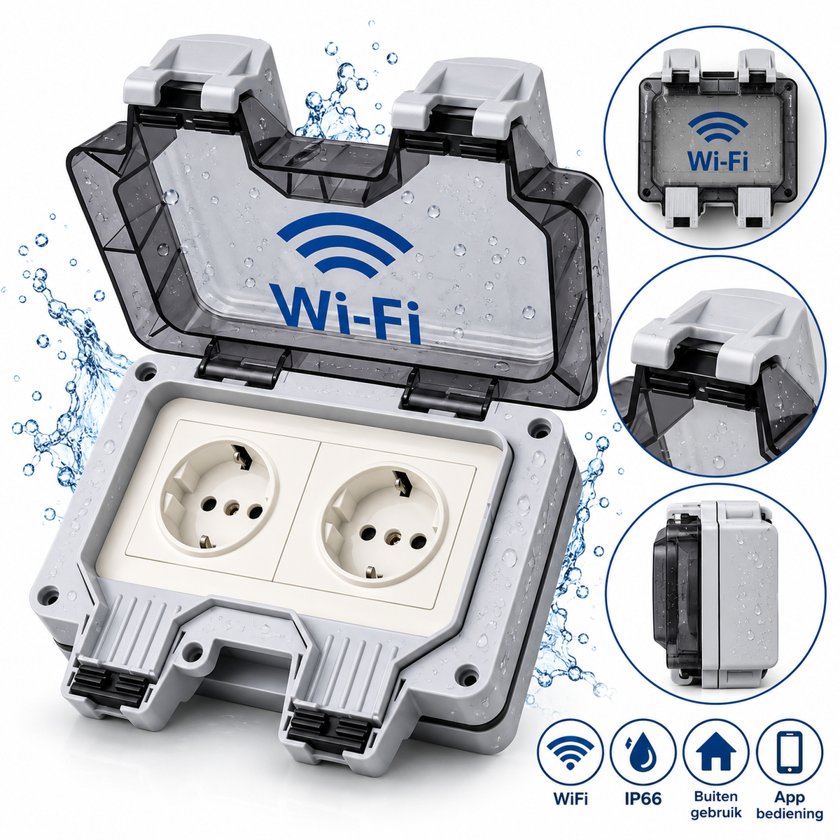 Profielenloods - Outdoor double socket with Wi-Fi - IP66 Waterproof socket - Outdoor socket