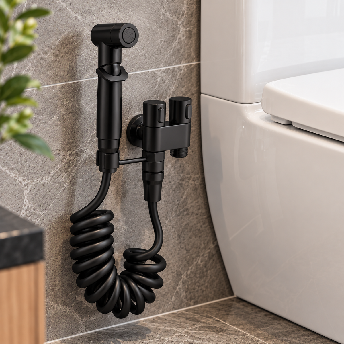 Profielenloods - Bidet sproeier met slang - 1/2 aansluiting - Mat zwart