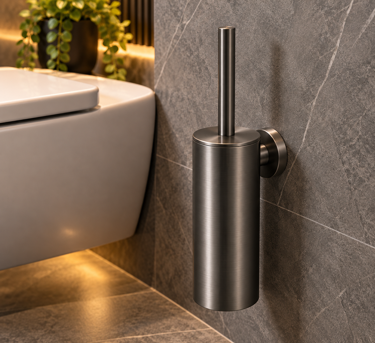 Profielenloods.nl – Hangende WC-borstel met Houder – Gun metal - Montage met Schroef