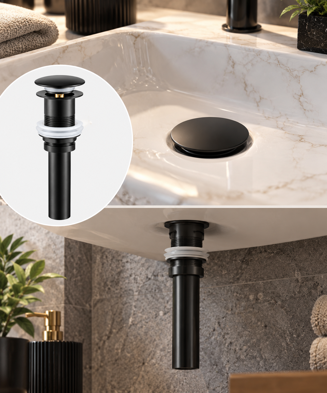 Profielenloods - Pop-up Afvoerplug – Mat Zwart