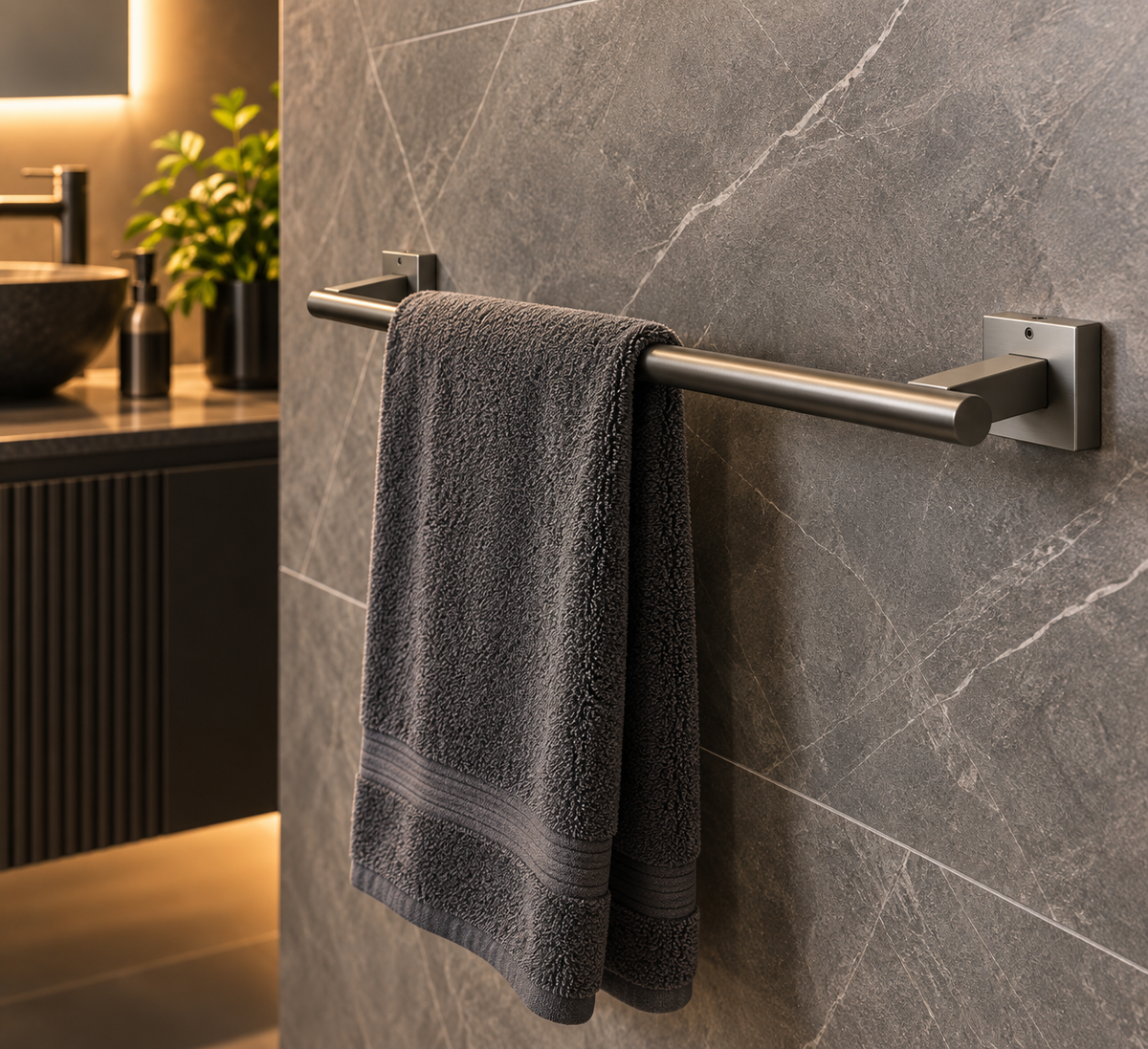 Single towel holder long - Gunmetal - Square - screw mounting