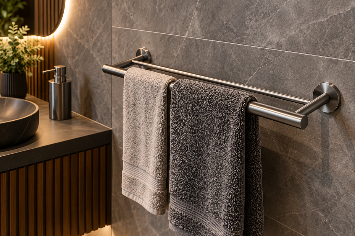 Profielenloods - Handdoekhouder dubbel monteren met schroeven - Gun metal