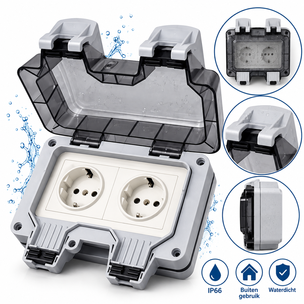 Profielenloods - Double Outdoor Socket - IP66 Waterproof Socket - Outdoor Socket