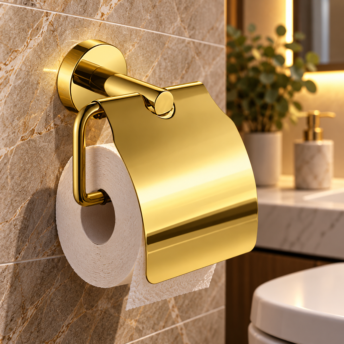 Profielenloods - Toilet roll holder with kelp - Glossy gold - screw mounting