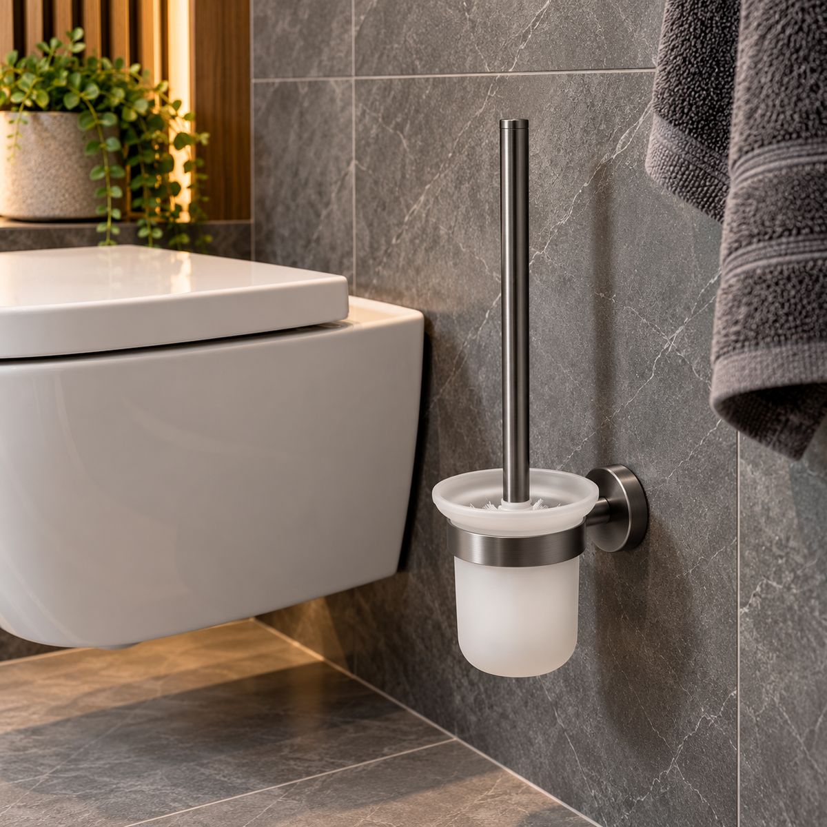 Profielenloods - Toilet brush with holder gunmetal - mount with screws
